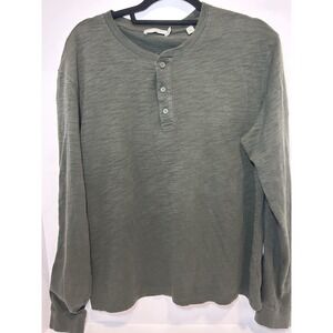 Vince Shirt Mens Large Henley Olive Grn Long Sleeve 100% Cotton Casual Preppy L